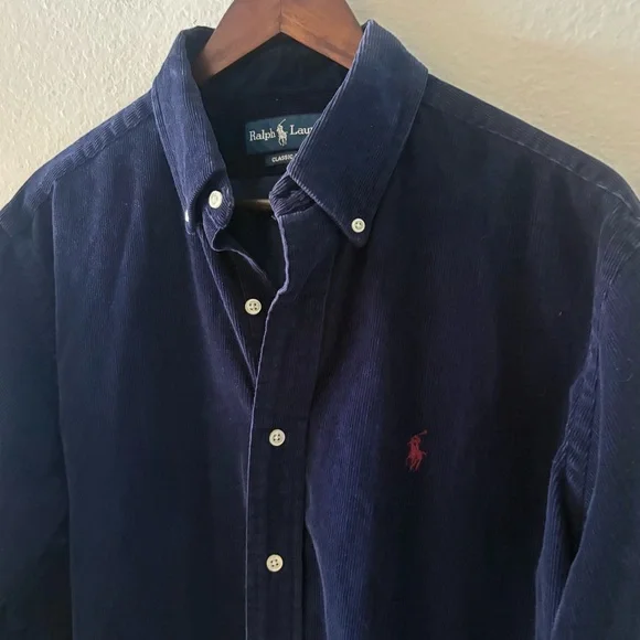 RALPH LAUREN Vintage Corduroy Button Down Shirt | Classic Fit | Navy | Large - Picture 2 of 7